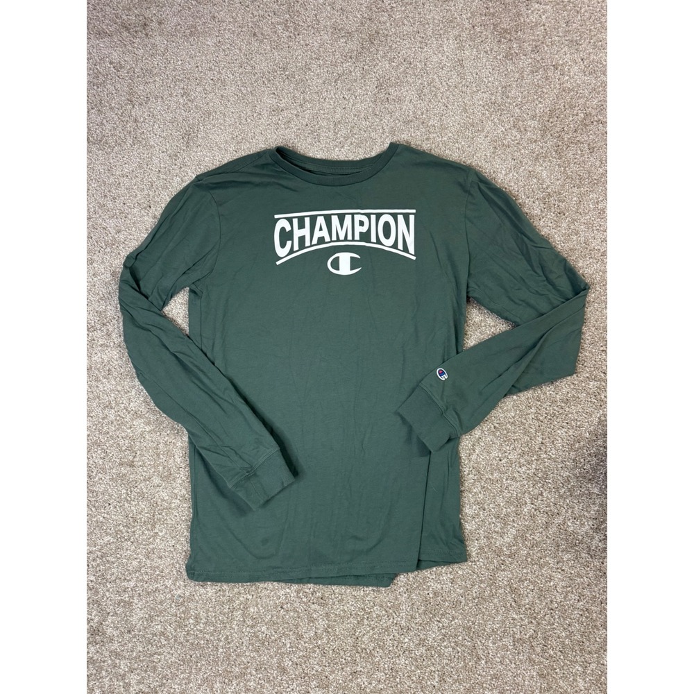 Champion Boys XL 18/20 Forest Green Long Sleeve Graphic Tee Arch Logo Shirt